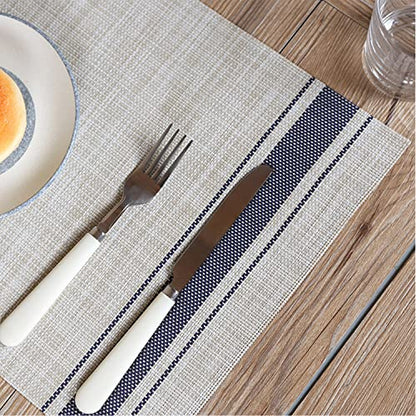 DACHUI Placemats Set of 6, Heat Resistant, Washable Woven Vinyl Place Mats - color: Blue Stripes, size: 6PCS