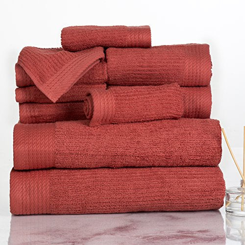 Lavish Home Bathroom Towels Set, Bathroom Essentials, Brick Red, Set of 10 | Includes 2 Bath Sheets, 2 Hand Towels, 4 Wash Cloths, 2 Fingertip Sheets, Soft 525GSM Cotton Set for Shower, Gym, Dorm, Spa - color: Brick, size: 27" x 54"