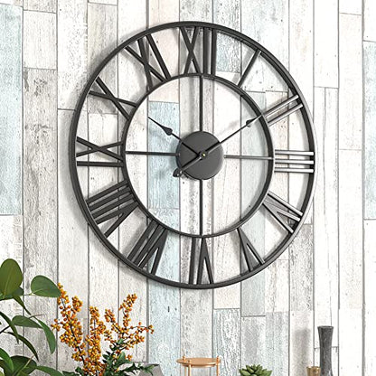 30 inch Large Metal Wall Clock, Industrial Indoor Outdoor Waterproof Art Decor Modern Clocks, European Retro with Oversized Roman Numerals, Silent Battery Operated Decor,Office,Kitchen, Loft - size: 30in