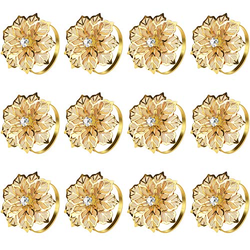 KPOSIYA Set of 20 Napkin Rings, Metal Gold Hollow Out Flower Napkin Ring Holder for Wedding Party Holiday Banquet Christmas Dinner Delicate Serviette Buckles Decor Favor (20, Flower-Gold) - size: 20 pcs, style: Gold