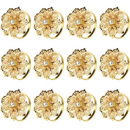 KPOSIYA Flower Napkin Rings Holder Metal Black Napkin Rings Set of 50 for Wedding Party Holiday Banquet Christmas Dinner Delicate Serviette Buckles Decor Favor (50, Gold) - size: 50pcs, style: Gold