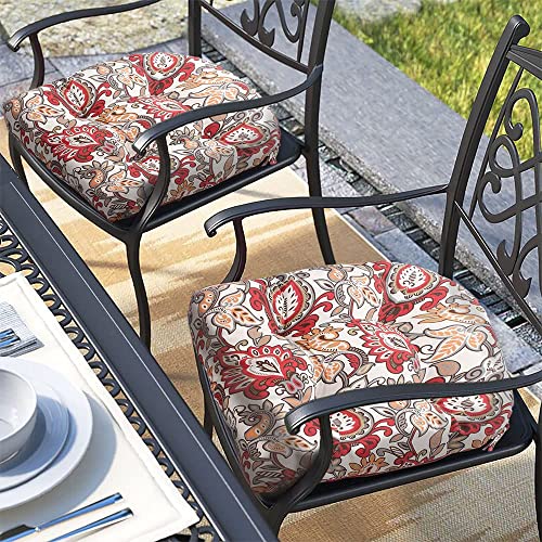 Magpie Fabrics Outdoor/Indoor Tufted Seat Cushion with Ties Set of 2, 19"x19" Waterproof Patio Chair Pads Tatami Floor Pillow for Room Garden Balcony Office Decor(Botanical Red) - color: Botanical Red