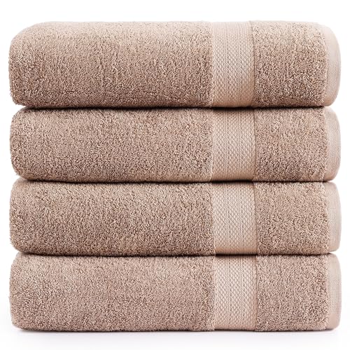 LANE LINEN Bath Towel Set 100% Cotton 4 Piece Soft Absorbent - Taupe | Cotton Bath Towels - Densely Woven, Coordinated Colors, Dobby Border Accent, OEKO-TEX Certified, Ring-Spun Durability - color: 13: Taupe, size: 4 Piece Bath Towels