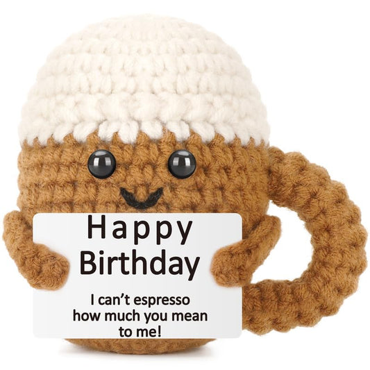 Xinezaa Mini Birthday Coffee Gifts For Women Men Friends, Happy Birthday | Gifts for Teen Girl Boy Her Him Coworker Daughter Son Sister, Funny Handmade Crochet, Years Old Birthday, Cute Party Decor - style: Birthday