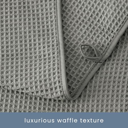 S&T INC. Aura Waffle Bath Towel Set, 6 Pieces, Grey | 2 Bath Towels, 2 Hand Towels, 2 Wash Cloths, Absorbent Microfiber, Quick-Dry and Lightweight, 420GSM - color: Grey