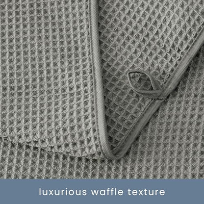 S&T INC. Aura Waffle Bath Towel Set, 6 Pieces, Grey | 2 Bath Towels, 2 Hand Towels, 2 Wash Cloths, Absorbent Microfiber, Quick-Dry and Lightweight, 420GSM - color: Grey