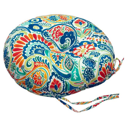 Magpie Fabrics 15" Round Bistro Seat Cushions with Ties, Set of 2, Waterproof All Weather Tufted 4" Thick Patio Chair Pads for Home Garden Dining Metal Stool - Paisley Multi - color: A Paisley Multi