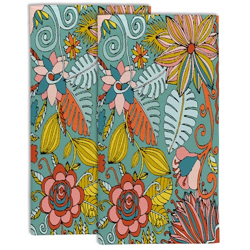 Boho Floral Tropical Leaves Bathroom Hand Towel Set of 2,Colorful Flowers Botanical Leaves Fingertip Towel Kitchen Hand Towel,Soft Absorbent Decorative Guest Towel Hand Bath Towel for Hotel Home - color: Color19
