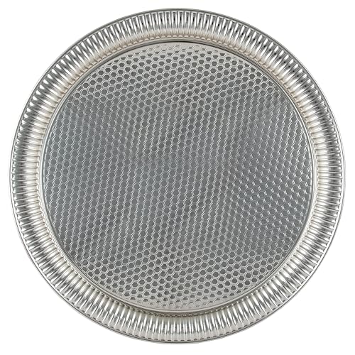 Alisveristime Round Hammered Metal Serving Tray, 11.8 in (Silver) - color: Silver
