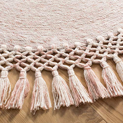 SAFAVIEH Sahara Collection 4' Round Pink SAH490U Handmade Boho Tassel Area Rug - color: Pink, size: 4' (Round)