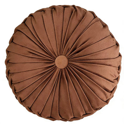 Round Throw Pillow Velvet 1 Pcs 14.17" Home Decoration Pleated 3D Pumpkin Pillow Cushion for Couch Chair Bed Car (Dark Coffee)