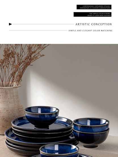 4-piece set, ceramic, natural active glaze plate and bowl set, microwave and dishwasher compatible tableware set, shatterproof and scratch resistant dinner set, irregular edge design, blue - color: style - 8