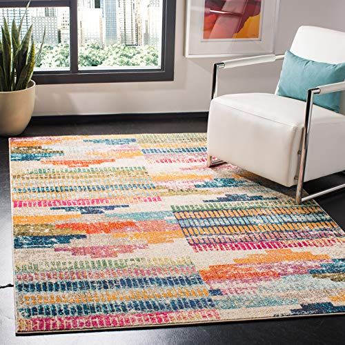 SAFAVIEH Madison Collection Accent Rug - 4' x 6', Ivory & Multi, Boho Abstract Distressed Design, Non-Shedding & Easy Care, Ideal for High Traffic Areas in Entryway, Living Room, Bedroom (MAD417C) - size: 4' x 6' (Rectangular)