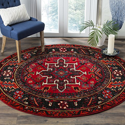 SAFAVIEH Vintage Hamadan Collection Area Rug - 3' Round, Red & Multi, Traditional Persian Design, Non-Shedding & Easy to Clean, Ideal for Living Room, Bedroom, Dining Space (VTH211A) - color: Red/Multi, size: 3' (Round)