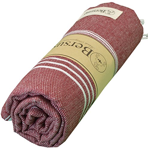Bersuse Towels Anatolia XL Beach Blanket Throw Blanket Turkish Towel 100% Cotton Extra-Large Quick-Dry Lightweight Premium Peshtemal Towel - 61x82 Inches, Burgundy - color: Burgundy
