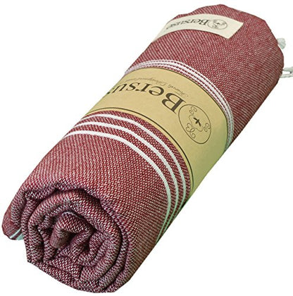 Bersuse Towels Anatolia XL Beach Blanket Throw Blanket Turkish Towel 100% Cotton Extra-Large Quick-Dry Lightweight Premium Peshtemal Towel - 61x82 Inches, Burgundy - color: Burgundy