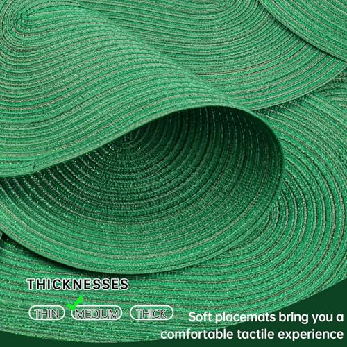 Placemats Set of 4, Woven Oval Braided Dining Table Mats(Green Shine) | 12 x 17.5 Inch Size Fits Plates and Flatware; Hand Washable and Heat Resistant for Kitchen Use, with Farmhouse and Boho Style - color: Green Shine, size: 4 pcs