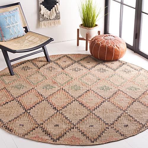 SAFAVIEH Kilim Collection 5' Round Beige/Gold KLM753G Handmade Moroccan Boho Jute & Cotton Entryway Foyer Living Room Bedroom Kitchen Area Rug - color: Beige/Gold, size: 5' (Round)