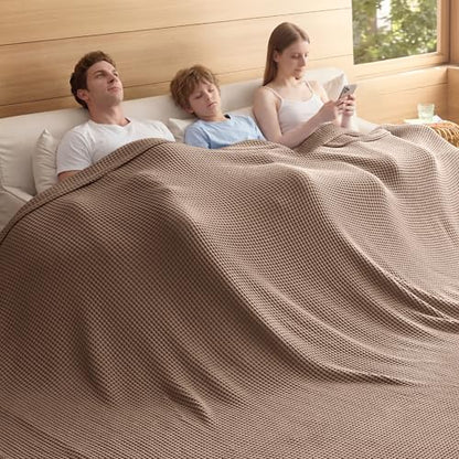 Bedsure Lightweight 100% Cotton Waffle Blanket, 120x94, Coffee Brown | Summer, Breathable, Soft, Comfort, Light, Thin, Textured, Bed, Couch, Sofa, Chair, Oversized King, Sheet Blanket, Cozy Gifts - color: Coffee Brown, size: Oversized King (120" X 94")