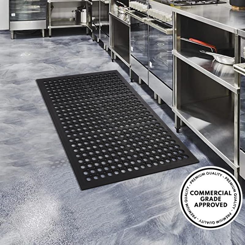 A1 Home Collections Anti Fatigue Mat, 0.6" Thick Heavy Duty Rubber Floor Mat with Drainage Holes - Non-Slip Kitchen, Bar & Restaurant Mat, 24x36 in (3 Pack) - size: 3 Pack - 36"L x 24"W x 0.6"Th