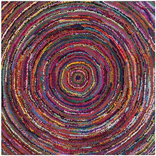 SAFAVIEH Nantucket Collection Area Rug - 4' Square, Multi, Handmade Boho Abstract Circle Cotton, Ideal for High Traffic Areas in Living Room, Bedroom (NAN315A) - size: 4' x 4' (Square)