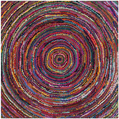 SAFAVIEH Nantucket Collection Area Rug - 4' Square, Multi, Handmade Boho Abstract Circle Cotton, Ideal for High Traffic Areas in Living Room, Bedroom (NAN315A) - size: 4' x 4' (Square)