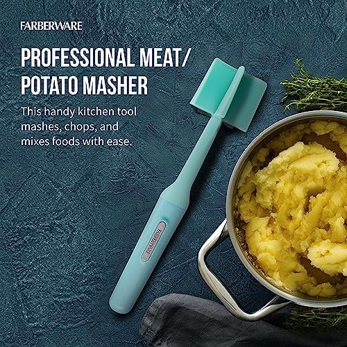 Farberware Heat Resistant Nylon Meat and Potato Masher, Safe for Non-Stick Cookware, Aqua Sky - color: Aqua