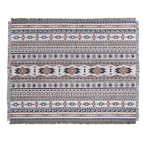 LumiSyne Cotton Woven Throw Blanket With Tassel Bohemian Tribal Ethnic Style Geometric Pattern Aztec Navajo Blanket Decorative Throw For Sofa Bed Armchair Camping Tapestry Tablecloths Carpet 160x130cm - color: Fair Isle