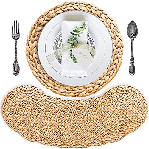 Woven Placemats Set of 8, Table Mats Set of 8, Water Hyacinth Round Placemats for Round Table, Chargers for Dinner Plates, Wicker Chargers for Dinner Plates, Woven Placemat, Place Mats 11.8 in - size: Placemats 11.8in Set 8