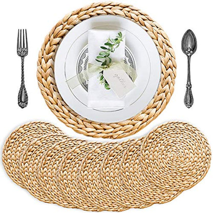 Woven Placemats Set of 8, Table Mats Set of 8, Water Hyacinth Round Placemats for Round Table, Chargers for Dinner Plates, Wicker Chargers for Dinner Plates, Woven Placemat, Place Mats 11.8 in - size: Placemats 11.8in Set 8