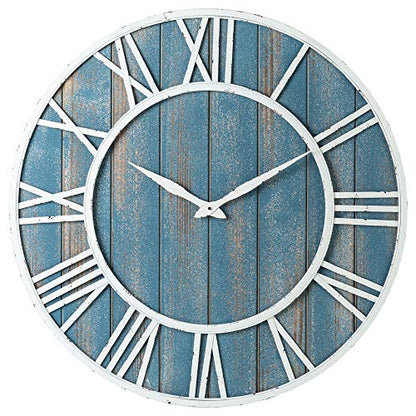 36" Coastal Wall Clock - Metal & Solid Wood Noiseless Weathered Beach Blue Wall Clock - color: Coastal Blue, size: 36-inch