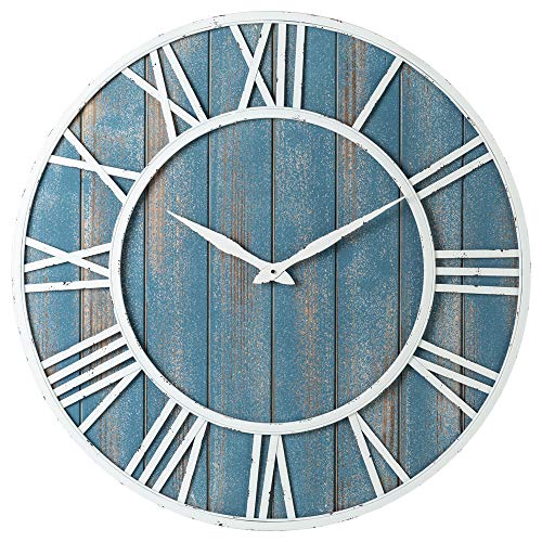 36" Coastal Wall Clock - Metal & Solid Wood Noiseless Weathered Beach Blue Wall Clock - color: Coastal Blue, size: 36-inch
