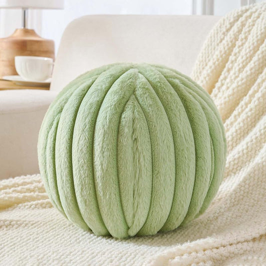 Uvvyui Ball Pillow Round Striped Decorative Throw Cushion Sage Green 11.8" | Round Throw Pillows Faux Rabbit Fur Striped Fluffy Spherical Cushion Sphere Shaped Pillow for Aesthetic Room Decor - color: Sage Green