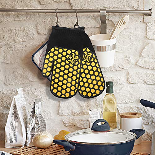 J H Heat Resistant Oven Glove:EN407 Certified 932 °F, 2 Layers Silicone Coating, Oven Mitts for Cooking, Kitchen, Fireplace,Camping, Grilling (Black/Yellow, Mitten) - color: Black/Yellow, size: Mitten