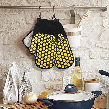 J H Heat Resistant Oven Glove:EN407 Certified 932 °F, 2 Layers Silicone Coating, Oven Mitts for Cooking, Kitchen, Fireplace,Camping, Grilling (Black/Yellow, Mitten) - color: Black/Yellow, size: Mitten