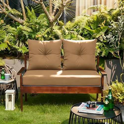 ARTPLAN Loveseat Patio Deep Seat Cushions 46"x24"x5" Bench Pad,Light Brown | High-density foam fill, solution-dyed UV water repellent fabric, zipper removable cover fits patio swing & bench furniture - color: Light Brown