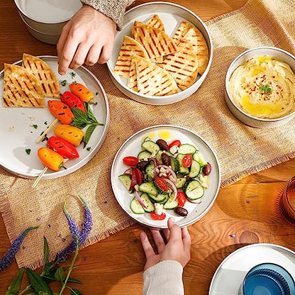 Two Time Oprah's Favorite Things Winner - Santorini Mist Double Bowl Terracotta Reactive Glaze Plates and Bowls Dinnerware Set - Moonstone White, Service for Four (16pcs) - color: Moonstone White