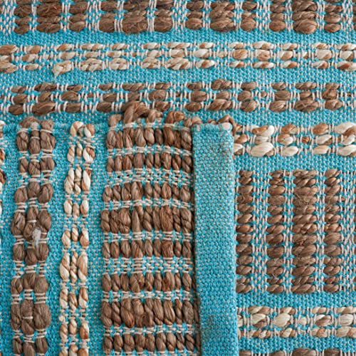 SAFAVIEH Natural Fiber Collection Accent Rug - 3' x 5', Teal & Natural, Handmade Flat Weave Stripe Jute & Cotton Jute, Ideal for High Traffic Areas in Entryway, Living Room, Bedroom (NFB651K) - color: Teal/Natural, size: 3' x 5' (Rectangular)