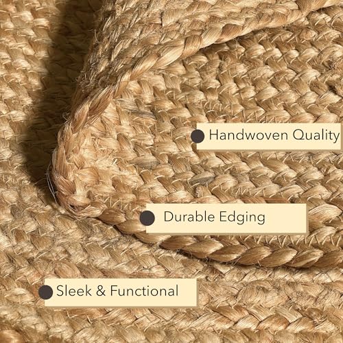Hand Woven Natural Jute Braided Rug – 8' Round | Rustic Boho Farmhouse Reversible Area Rug for Living Room, Dining Room, Nursery, Entryway, Study, or Patio | Solid Natural Fiber Rug - size: 8' (Round)