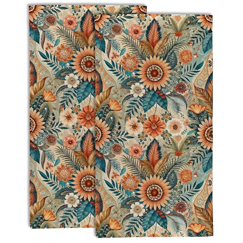 Boho Flowers Hand Towel for Bathroom Set of 2, Vintage Boho Floral Bathroom Kitchen Fingertip Towel, Soft Absorbent for Guest Hotel Gym Yoga Home Decor - color: Color9