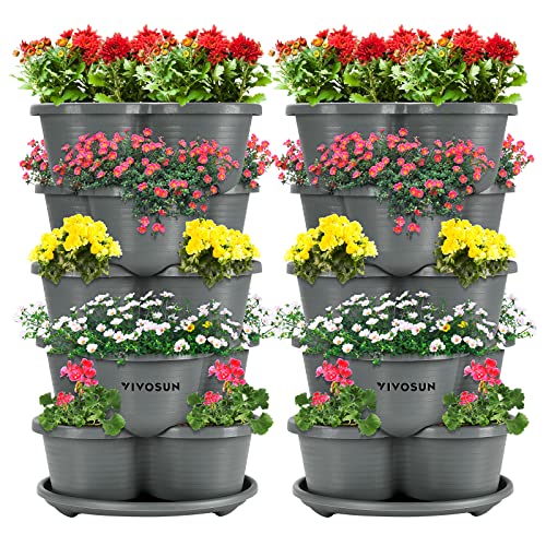 VIVOSUN 2-Pack 5 Tier Vertical Gardening Stackable Planter for Strawberries | Planter for Flowers, Herbs, Vegetables, Grey - size: 2-Pack-Grey