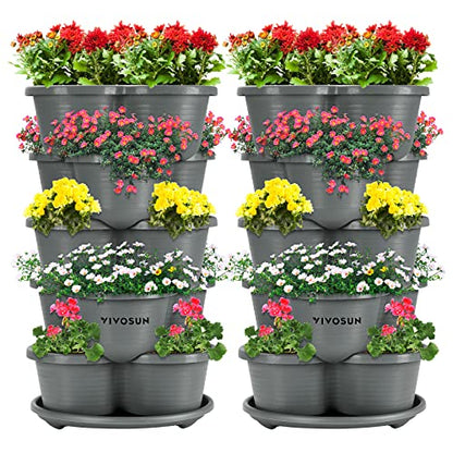 VIVOSUN 2-Pack 5 Tier Vertical Gardening Stackable Planter for Strawberries | Planter for Flowers, Herbs, Vegetables, Grey - size: 2-Pack-Grey