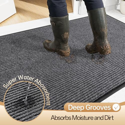 Amyracel Front Door Mat Indoor Outdoor Entrance, 24" x 72" All-Season Waterproof Doormat for Enterway, Heavy Duty Commercial Floor Mat, Fade Resistant, Rubber Back, Low Profile, Easy Clean | Commercial Floor Mat, Non Slip Natural Rubber Doormat, Fade Resi
