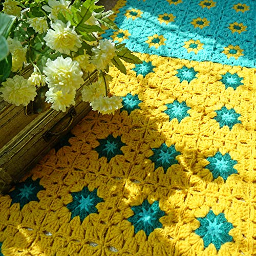 Handmade Granny Square Crochet Throw Blanket for Couch, 100% Acrylic Fiber, 50x19 Inch - Cozy Decorative Blanket for Couch, Sofa, Travel - All Seasons Suitable for Women, Men
