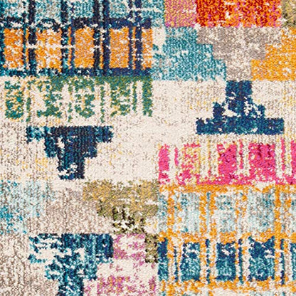 SAFAVIEH Madison Collection Area Rug - 6'7" Square, Ivory & Multi, Boho Abstract Distressed Design, Non-Shedding & Easy Care, Ideal for High Traffic Areas in Living Room, Bedroom (MAD417C) - size: 6'7" x 6'7" (Square)