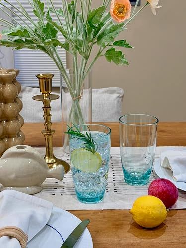 KLIFA- ETON, 20.8 oz, Set of 6, Acrylic Highball Drinking Glasses Set, Iced Tea Cups, BPA-Free, Stackable Plastic Drinkware, Dishwasher Safe Cups, Turquoise - color: Turquoise, style: 20.8 ounces, Set of 6