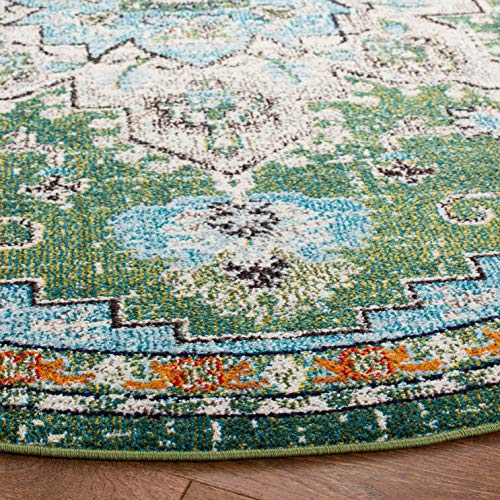SAFAVIEH Madison Collection Area Rug - 3' Round, Green & Turquoise, Boho Chic Distressed Medallion Design, Non-Shedding & Easy to Clean, Ideal for Living Room, Bedroom, Dining Space (MAD473Y) - color: Green/Turquoise, size: 3' (Round)
