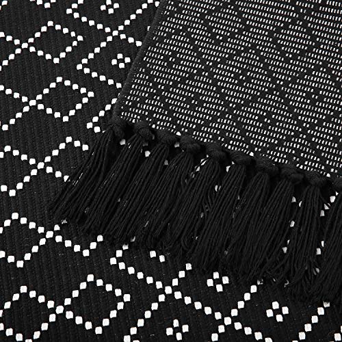 Moroccan Accent Hand Woven Bathroom Rug,Area Rug for Bedroom,Cotton Woven Boho Throw Rug ,Tribal Decorative Throw Rugs for Laundry Hallway Kitchen Sink(2inchx4.2inch,Black&white Rhombus)