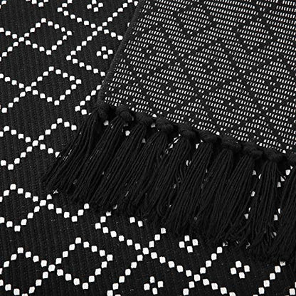 Moroccan Accent Hand Woven Bathroom Rug,Area Rug for Bedroom,Cotton Woven Boho Throw Rug ,Tribal Decorative Throw Rugs for Laundry Hallway Kitchen Sink(2inchx4.2inch,Black&white Rhombus)