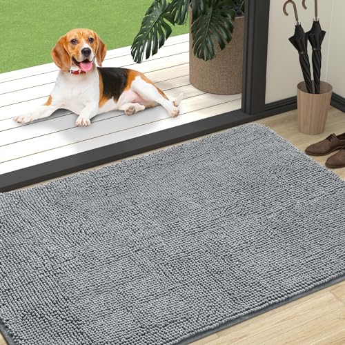 OLANLY Dog Door Mat for Muddy Paws 47x32, Super Absorbent Chenille Mud Mat | Grey, Absorbs Moisture and Dirt, Non-Slip Machine Washable Doormat, Quick-Drying Indoor Entryway Floor Carpet for Dogs - color: Grey, size: 47" X 32"